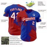 Custom Thunder Blue White-Red Abstract Brush Stroke Authentic Baseball Jersey