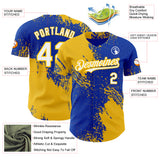 Custom Thunder Blue White-Yellow Abstract Brush Stroke Authentic Baseball Jersey