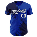Custom Thunder Blue White-Navy Abstract Brush Stroke Authentic Baseball Jersey