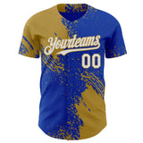 Custom Thunder Blue White-Old Gold Abstract Brush Stroke Authentic Baseball Jersey