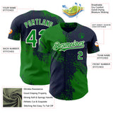 Custom Navy Grass Green-Cream Abstract Brush Stroke Authentic Baseball Jersey