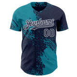 Custom Navy Teal-White Abstract Brush Stroke Authentic Baseball Jersey