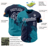 Custom Navy Teal-White Abstract Brush Stroke Authentic Baseball Jersey