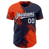 Custom Navy White-Orange Abstract Brush Stroke Authentic Baseball Jersey