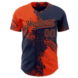 Custom Navy-Orange Abstract Brush Stroke Authentic Baseball Jersey
