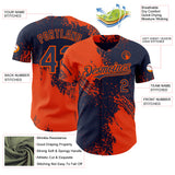 Custom Navy-Orange Abstract Brush Stroke Authentic Baseball Jersey