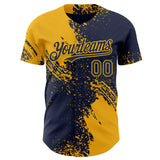 Custom Navy-Gold Abstract Brush Stroke Authentic Baseball Jersey