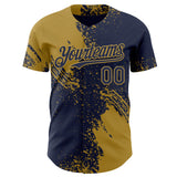 Custom Navy-Old Gold Abstract Brush Stroke Authentic Baseball Jersey