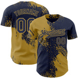 Custom Navy-Old Gold Abstract Brush Stroke Authentic Baseball Jersey