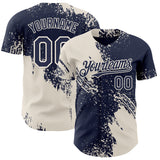 Custom Navy-Cream Abstract Brush Stroke Authentic Baseball Jersey