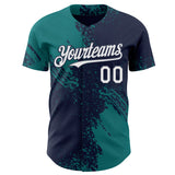 Custom Navy White-Teal Abstract Brush Stroke Authentic Baseball Jersey