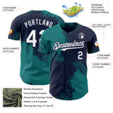 Custom Navy White-Teal Abstract Brush Stroke Authentic Baseball Jersey