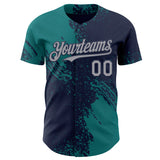 Custom Navy Gray-Teal Abstract Brush Stroke Authentic Baseball Jersey