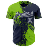 Custom Navy Neon Green-White Abstract Brush Stroke Authentic Baseball Jersey
