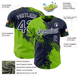 Custom Navy Neon Green-White Abstract Brush Stroke Authentic Baseball Jersey