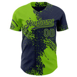 Custom Navy-Neon Green Abstract Brush Stroke Authentic Baseball Jersey