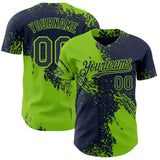 Custom Navy-Neon Green Abstract Brush Stroke Authentic Baseball Jersey