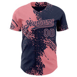 Custom Navy-Medium Pink Abstract Brush Stroke Authentic Baseball Jersey