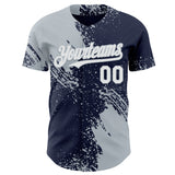 Custom Navy White-Silver Abstract Brush Stroke Authentic Baseball Jersey