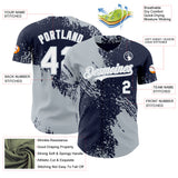 Custom Navy White-Silver Abstract Brush Stroke Authentic Baseball Jersey