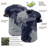 Custom Navy-Gray Abstract Brush Stroke Authentic Baseball Jersey