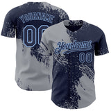 Custom Navy Gray-Light Blue Abstract Brush Stroke Authentic Baseball Jersey