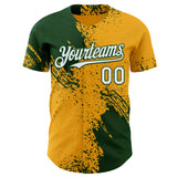 Custom Gold White-Green Abstract Brush Stroke Authentic Baseball Jersey