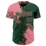 Custom Green-Medium Pink Abstract Brush Stroke Authentic Baseball Jersey