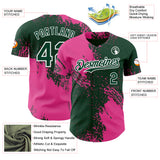 Custom Green Pink-White Abstract Brush Stroke Authentic Baseball Jersey