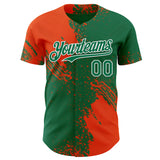 Custom Kelly Green Orange-White Abstract Brush Stroke Authentic Baseball Jersey