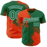 Custom Kelly Green Orange-White Abstract Brush Stroke Authentic Baseball Jersey