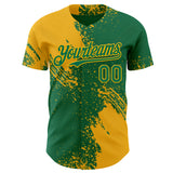 Custom Kelly Green-Gold Abstract Brush Stroke Authentic Baseball Jersey