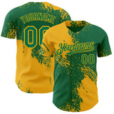 Custom Kelly Green-Gold Abstract Brush Stroke Authentic Baseball Jersey
