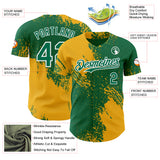 Custom Kelly Green Gold-White Abstract Brush Stroke Authentic Baseball Jersey