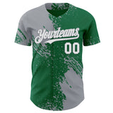 Custom Kelly Green White-Gray Abstract Brush Stroke Authentic Baseball Jersey