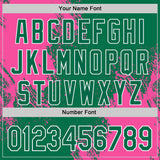 Custom Kelly Green Pink-White Abstract Brush Stroke Authentic Baseball Jersey