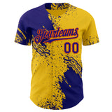 Custom Yellow Dark Purple-Orange Abstract Brush Stroke Authentic Baseball Jersey