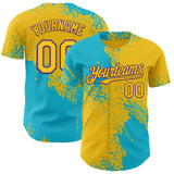 Custom Yellow Lakes Blue-Purple Abstract Brush Stroke Authentic Baseball Jersey