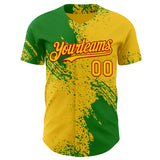 Custom Yellow Grass Green-Red Abstract Brush Stroke Authentic Baseball Jersey