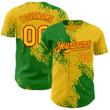 Custom Yellow Grass Green-Red Abstract Brush Stroke Authentic Baseball Jersey