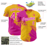 Custom Yellow Deep Pink-White Abstract Brush Stroke Authentic Baseball Jersey