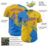 Custom Yellow Electric Blue-Orange Abstract Brush Stroke Authentic Baseball Jersey