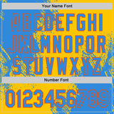 Custom Yellow Electric Blue-Orange Abstract Brush Stroke Authentic Baseball Jersey