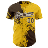 Custom Yellow Brown-White Abstract Brush Stroke Authentic Baseball Jersey