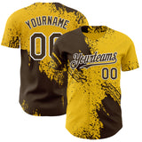 Custom Yellow Brown-White Abstract Brush Stroke Authentic Baseball Jersey