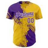 Custom Yellow Purple-White Abstract Brush Stroke Authentic Baseball Jersey