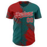 Custom Teal Red-White Abstract Brush Stroke Authentic Baseball Jersey