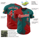 Custom Teal Red-White Abstract Brush Stroke Authentic Baseball Jersey