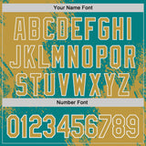 Custom Teal Old Gold-White Abstract Brush Stroke Authentic Baseball Jersey