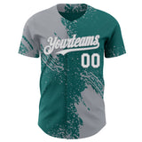 Custom Teal White-Gray Abstract Brush Stroke Authentic Baseball Jersey